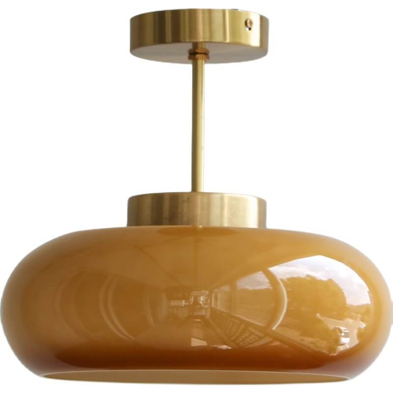 Vintage Brass & Amber Glass Ceiling Light