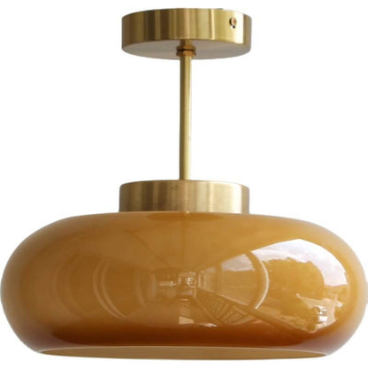 Vintage Brass & Amber Glass Ceiling Light