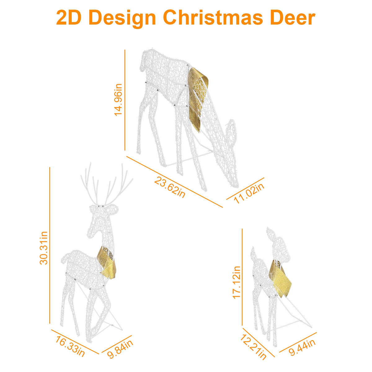 Set of three white lighted reindeer Christmas decorations