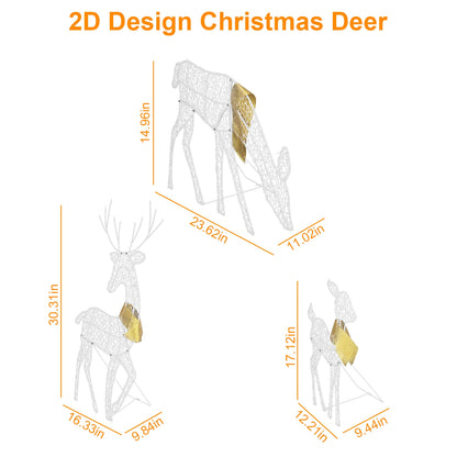 Set of three white lighted reindeer Christmas decorations