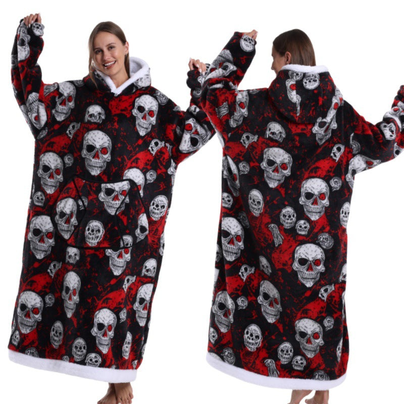 Fleece wearable blanket hoodie, Skull print