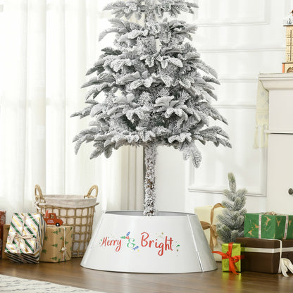 White metal Christmas tree collar with Merry and Bright lettering