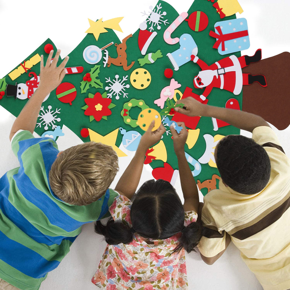 Felt Christmas tree wall hanging with colorful felt ornaments