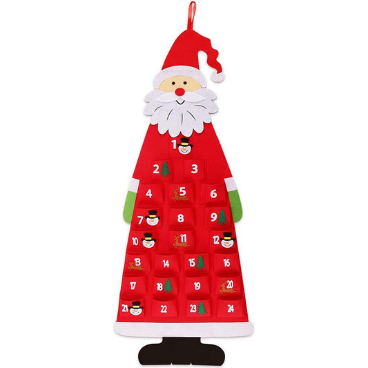 Red felt Santa advent calendar with 24 numbered pockets