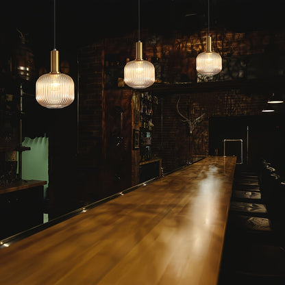 Ribbed Glass Brass Pendant