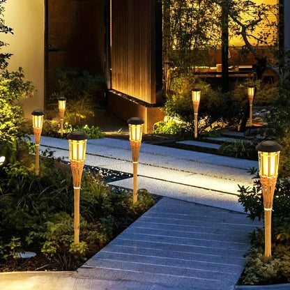 Solar Bamboo Flame Garden Lanterns (2-Pack)