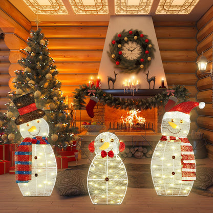 Lighted snowman family Christmas yard decoration, set of three
