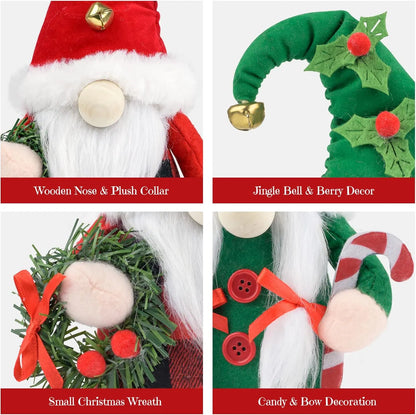 Pair of plush Christmas gnomes in red and green hats