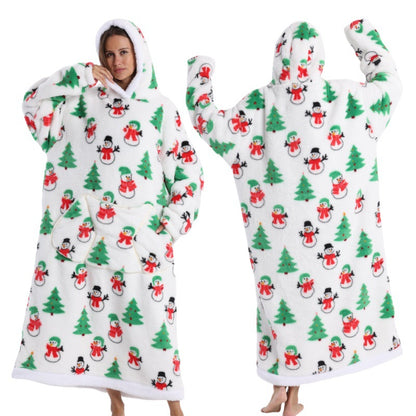 Fleece wearable blanket hoodie, White Background Snowman print