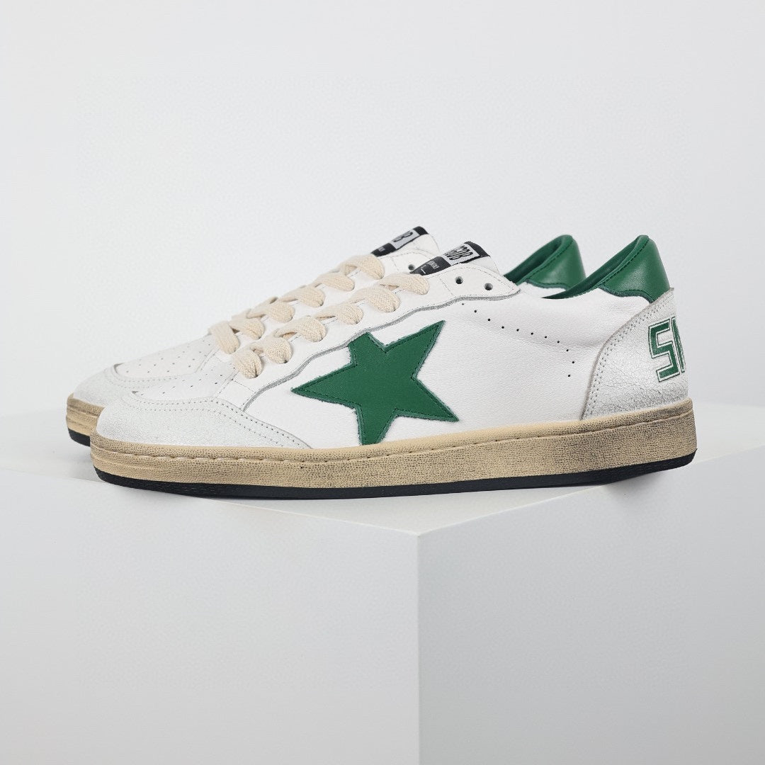 Star patch leather low-top sneakers, green star with green heel