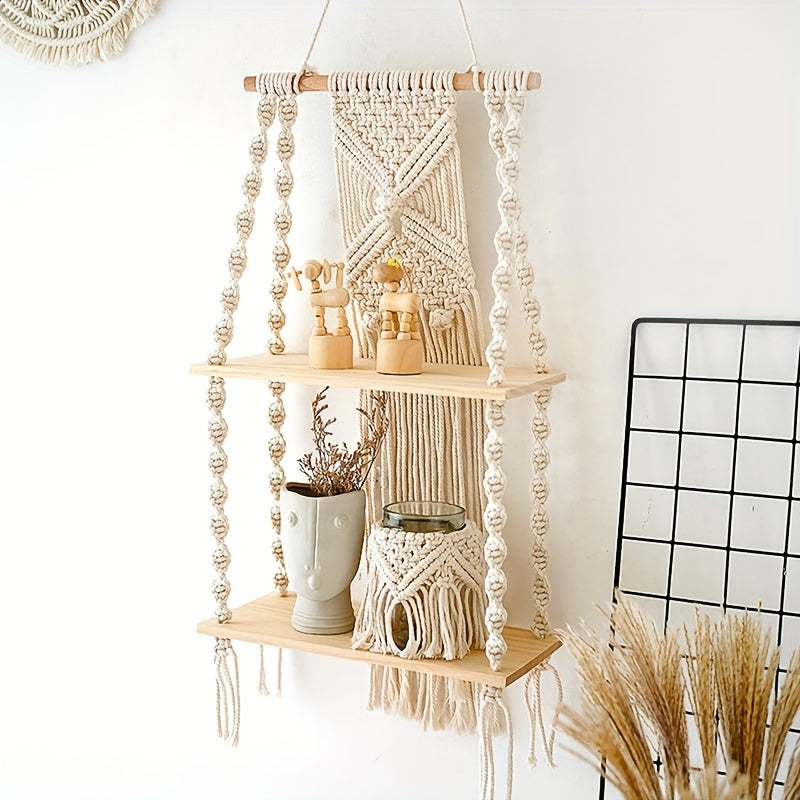 2-Tier Macrame Wall Shelf