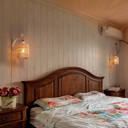 Boho Wood and Rattan Wall Lamp