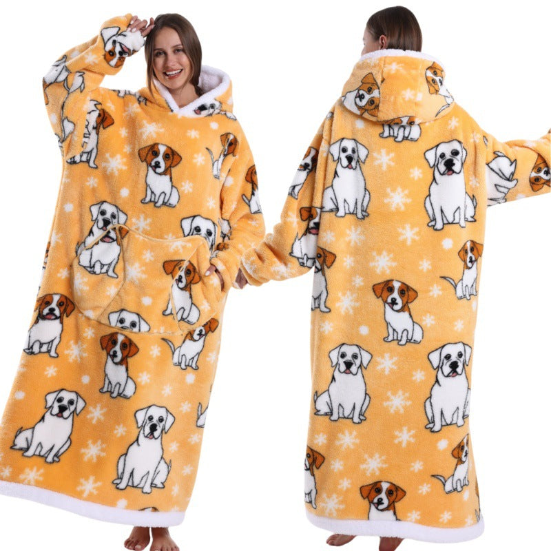 Fleece wearable blanket hoodie, Yellow Dog print
