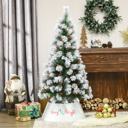 White metal Christmas tree collar with Merry and Bright lettering