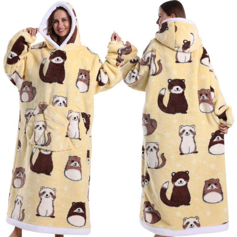 Fleece wearable blanket hoodie, Beaver print