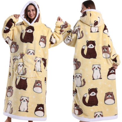 Fleece wearable blanket hoodie, Beaver print