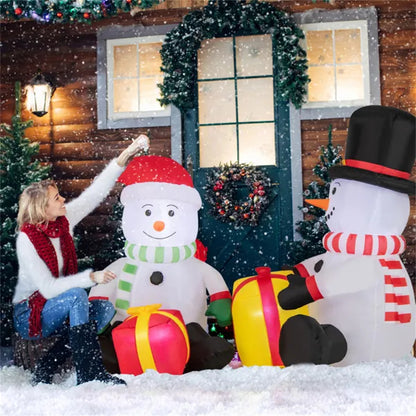 5 foot inflatable snowman pair with gift boxes Christmas decoration