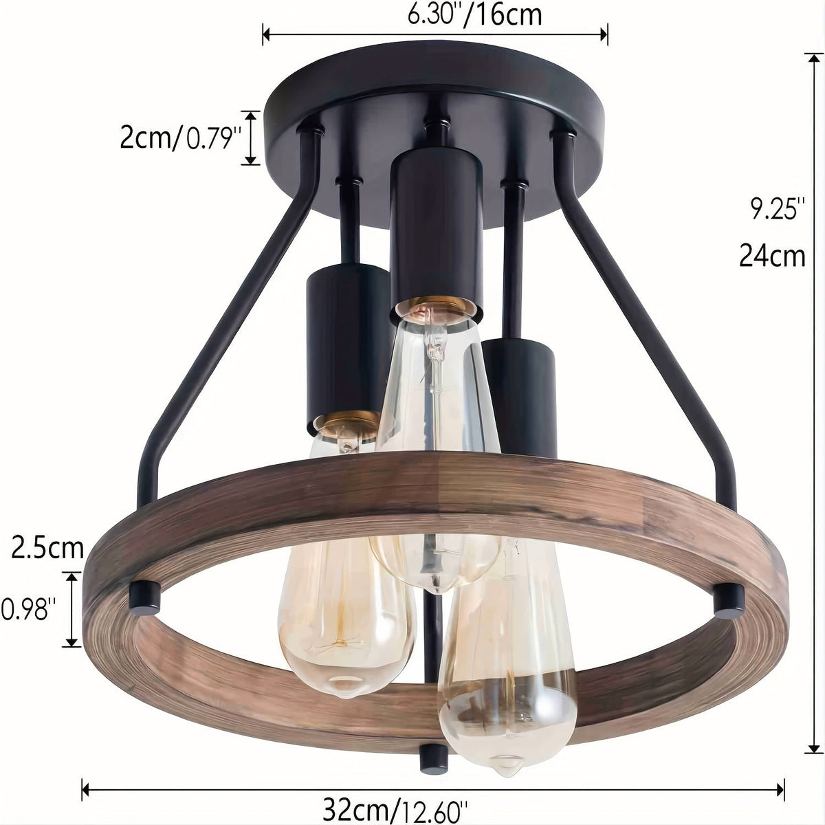 Industrial Wood Ring 3-Light Ceiling Fixture