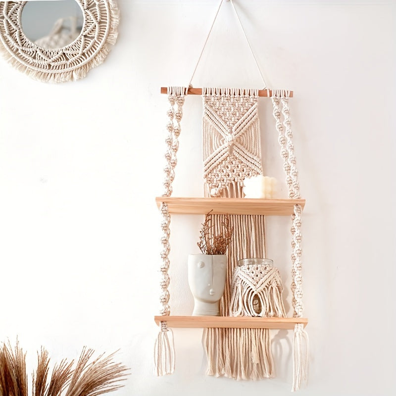 2-Tier Macrame Wall Shelf