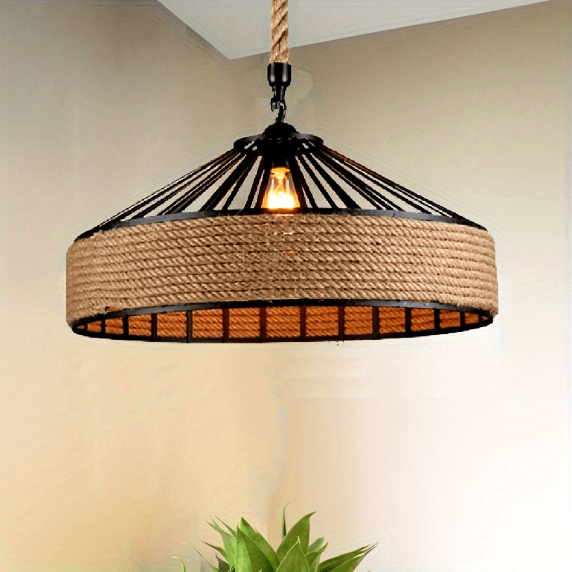 Rustic Hemp Rope Farmhouse Pendant Light