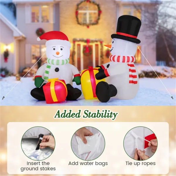 5 foot inflatable snowman pair with gift boxes Christmas decoration