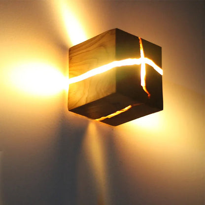 WoodAura Wood & Resin Cube Wall Light