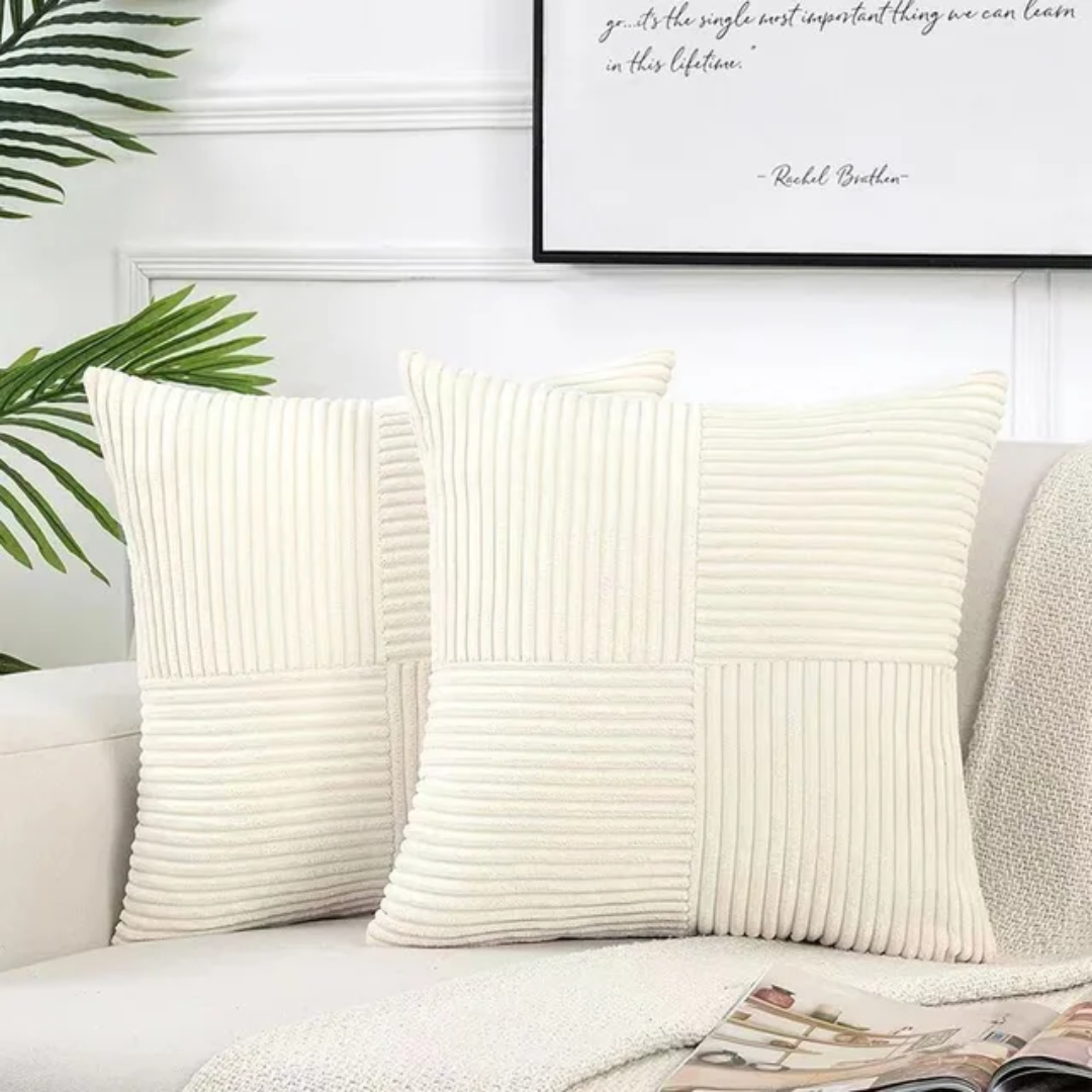 Cozy Crest Striped Corduroy Cushion Covers - Ribbed Throw Pillow Covers for Sofa & Bed, 9 Colors, Autumn Home Decor