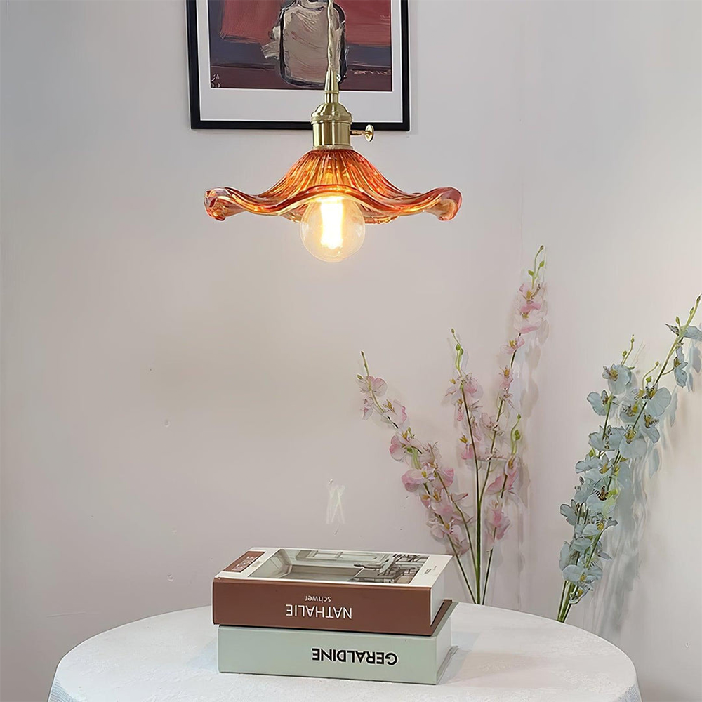 Flower Glass & Brass Mini Pendant Light