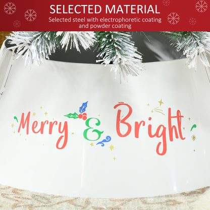 White metal Christmas tree collar with Merry and Bright lettering
