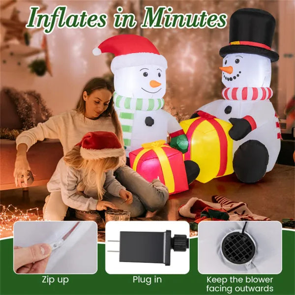5 foot inflatable snowman pair with gift boxes Christmas decoration