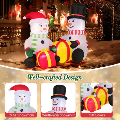 5 foot inflatable snowman pair with gift boxes Christmas decoration