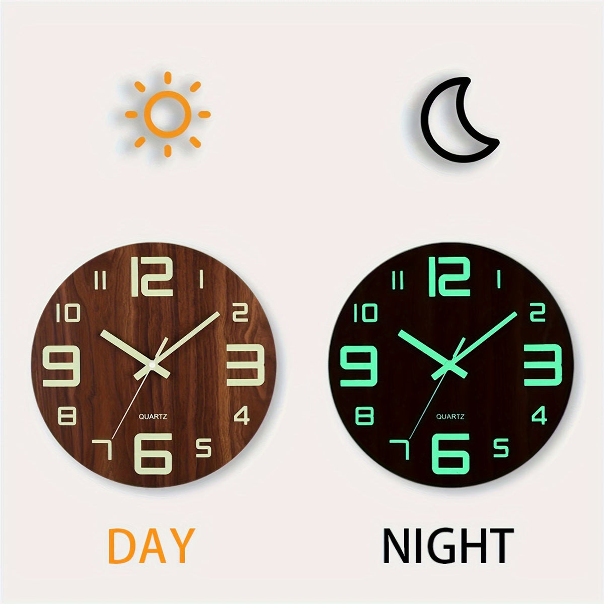 Walnut Luminous Silent Wall Clock