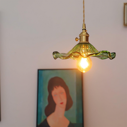 Flower Glass & Brass Mini Pendant Light