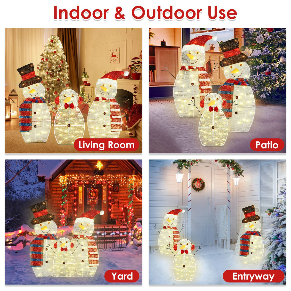 Lighted snowman family Christmas yard decoration, set of three