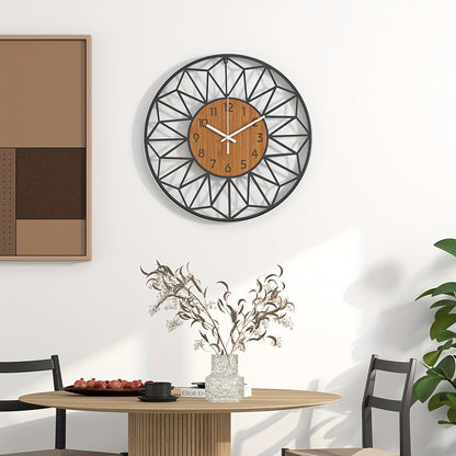 Metal Wall Clock with Wood Grain Center