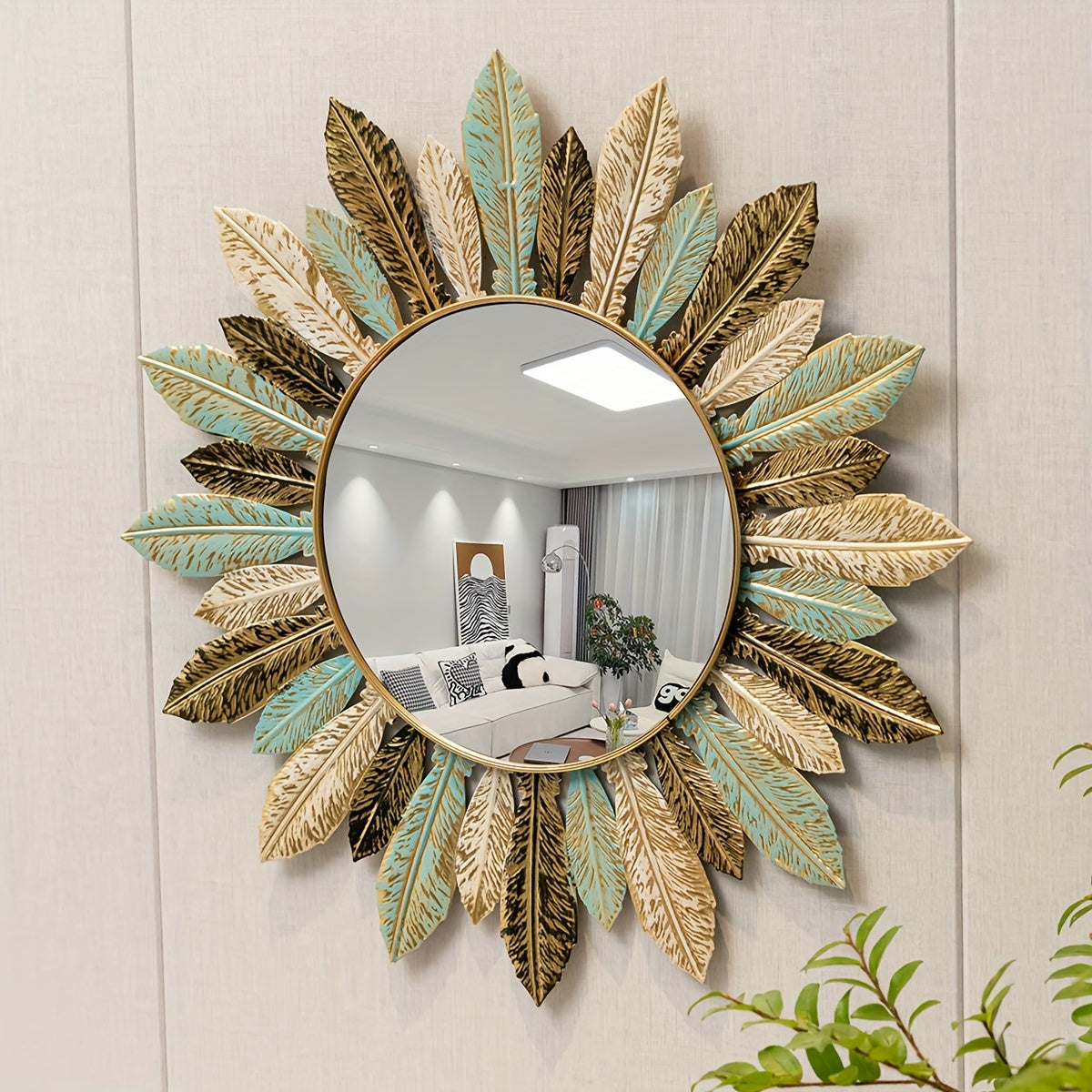 Sunburst Teal and Gold Mirror