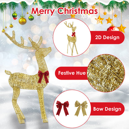 Lighted gold reindeer and red sleigh Christmas decoration