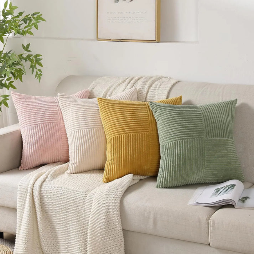 Cozy Crest Striped Corduroy Cushion Covers - Ribbed Throw Pillow Covers for Sofa & Bed, 9 Colors, Autumn Home Decor