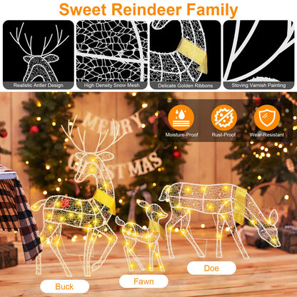 Set of three white lighted reindeer Christmas decorations