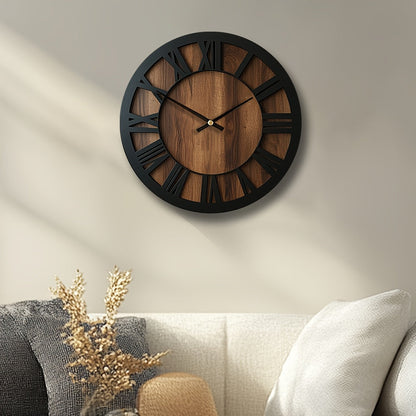 Vintage Roman Numeral Wooden Wall Clock