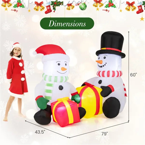 5 foot inflatable snowman pair with gift boxes Christmas decoration