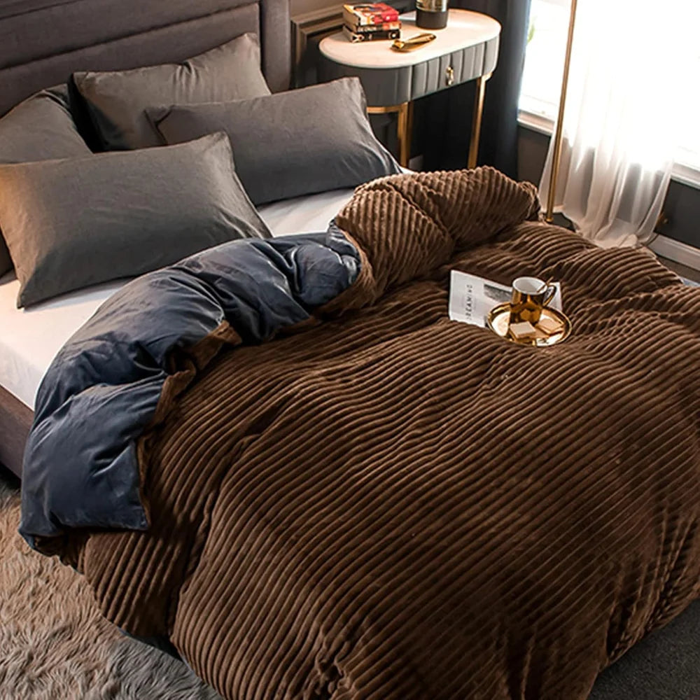 Plush Winter Duvet Cover Set - Soft Fleece Bedding with 2 Pillowcases, Single to Super King (59x79 to 87x94 in)
