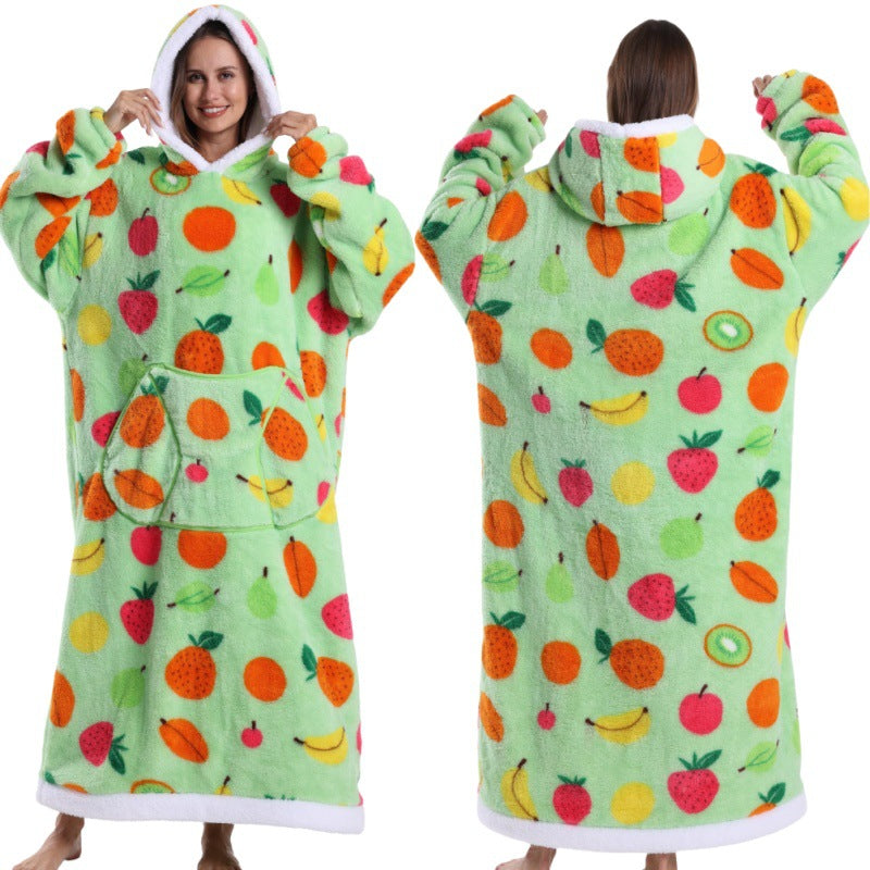 Fleece wearable blanket hoodie, fruit sink print