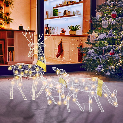 Set of three white lighted reindeer Christmas decorations