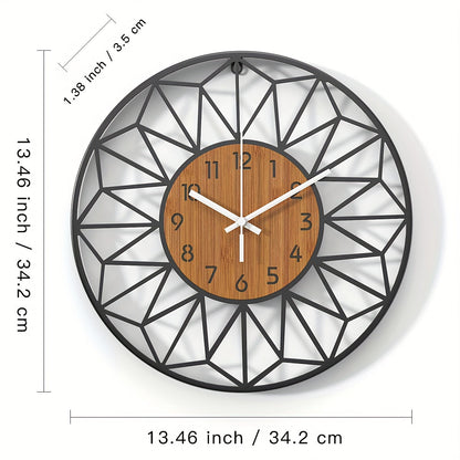 Metal Wall Clock with Wood Grain Center