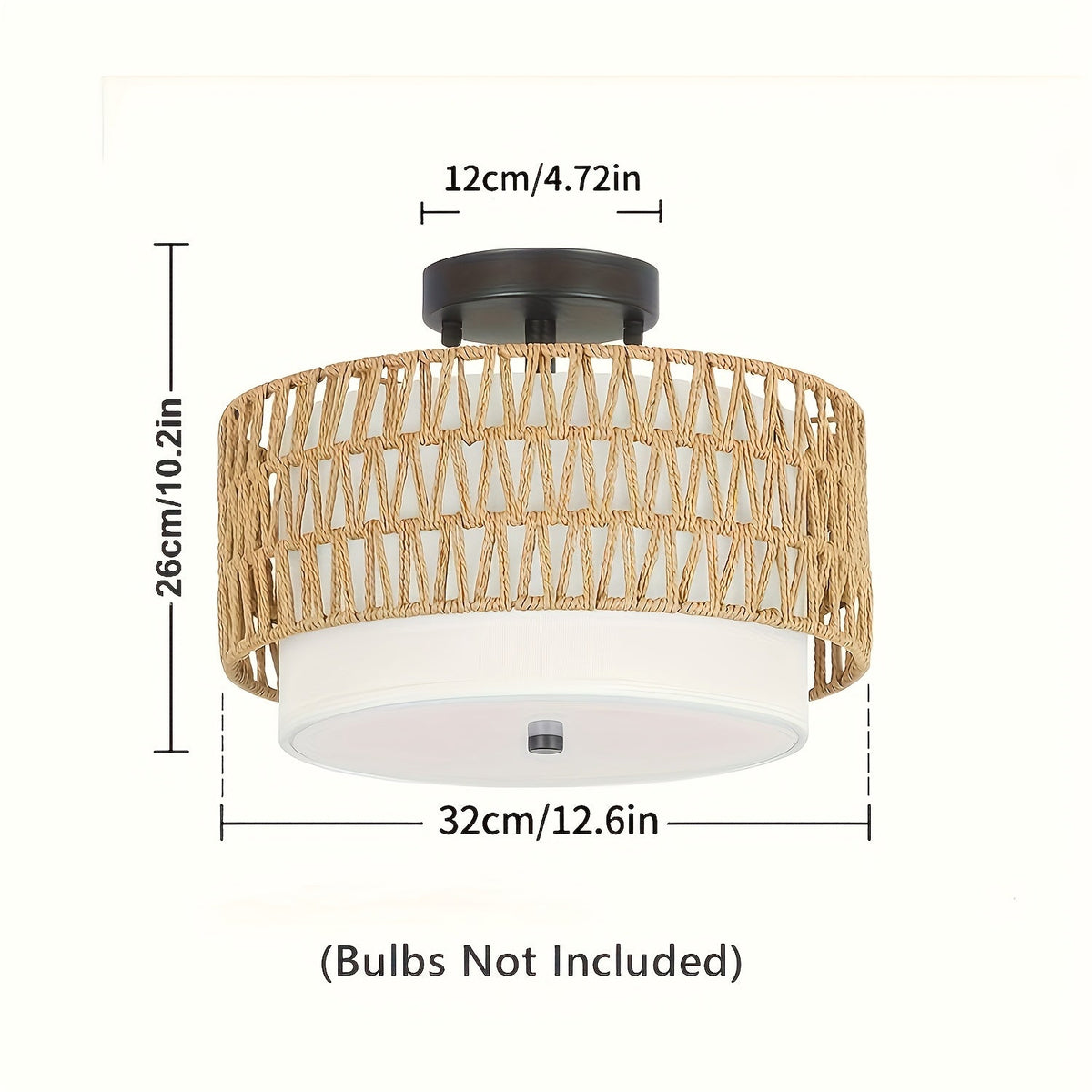 Boho Rattan Linen Ceiling Light