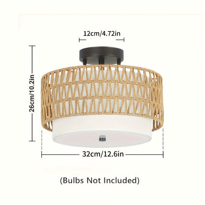 Boho Rattan Linen Ceiling Light