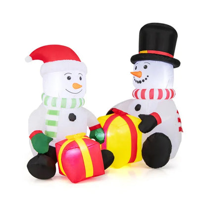 5 foot inflatable snowman pair with gift boxes Christmas decoration
