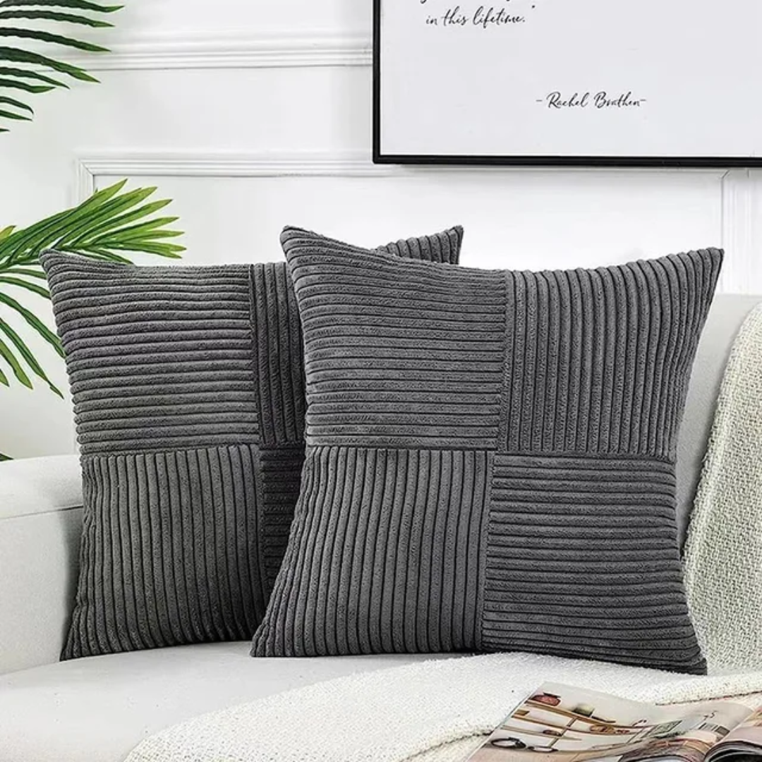 Cozy Crest Striped Corduroy Cushion Covers - Ribbed Throw Pillow Covers for Sofa & Bed, 9 Colors, Autumn Home Decor