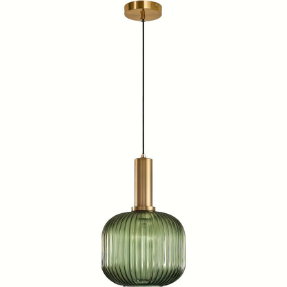 Ribbed Glass Brass Pendant